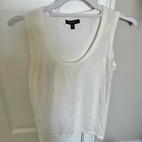 Burberry cream lightweight cotton blend sleeveless top with perforated design - Picture 6 of 12